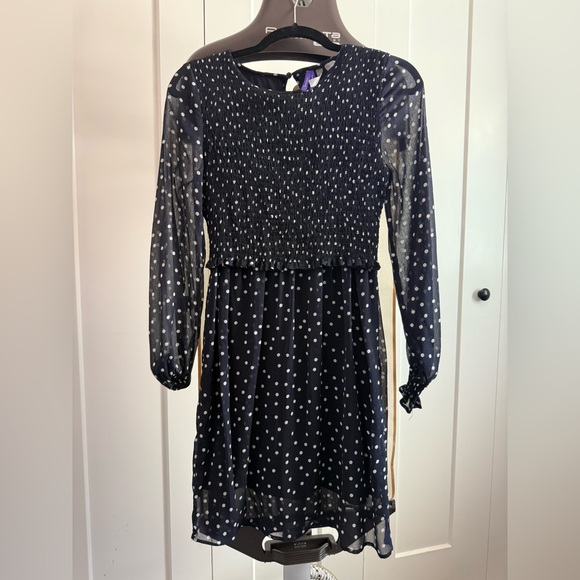 Seraphine Navy Polka Dot Smocked Maternity Dress (Sz 4P) - Picture 1 of 3